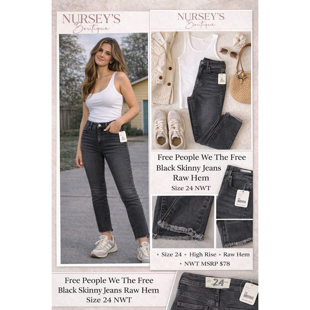 We The Free Black Flare Jeans Raw Hem Cropped Size 24 NWT